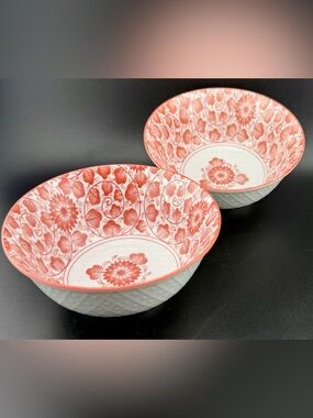 2 Gracie rice bowls by Coastline Imports. Coral & White
